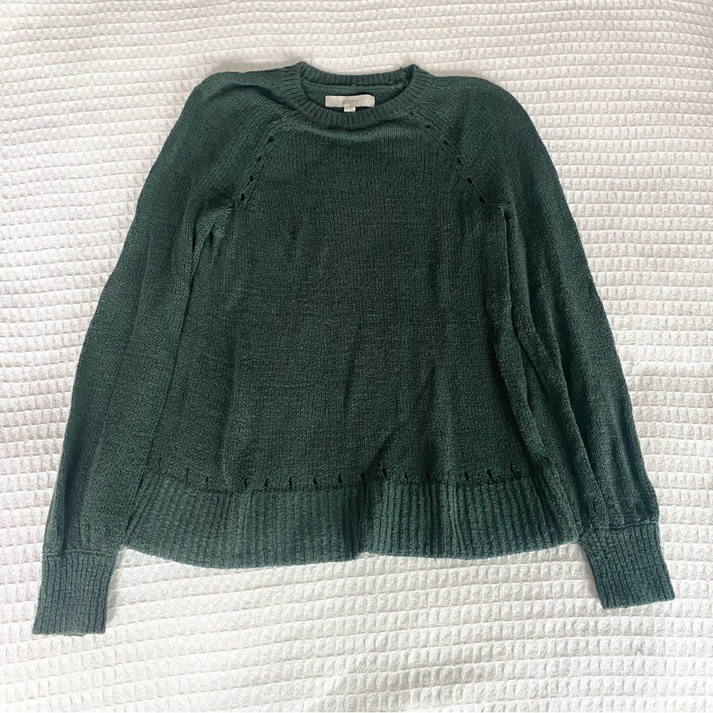 LOFT Green Crew Neck Sweater with Ribbed Detailing small
